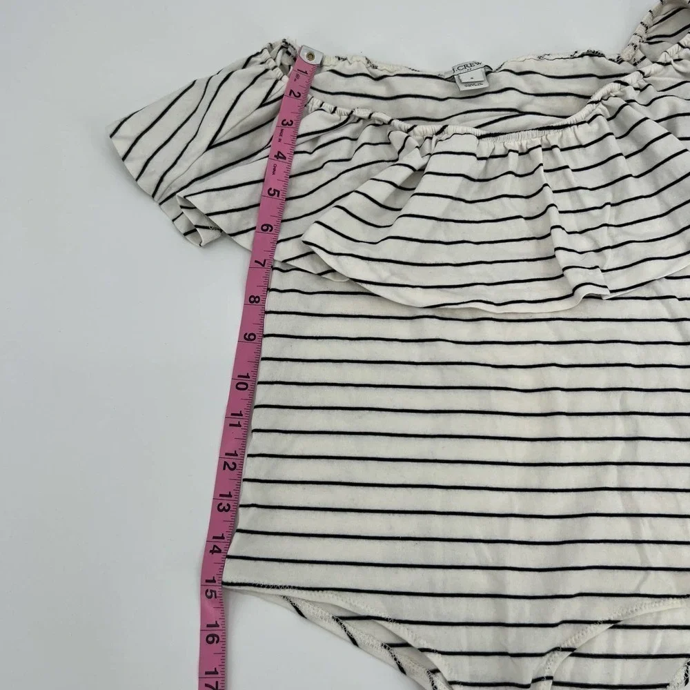J .Crew Striped Off the Shoulder Ruffle Bodysuit H6125 casual cotton size small
